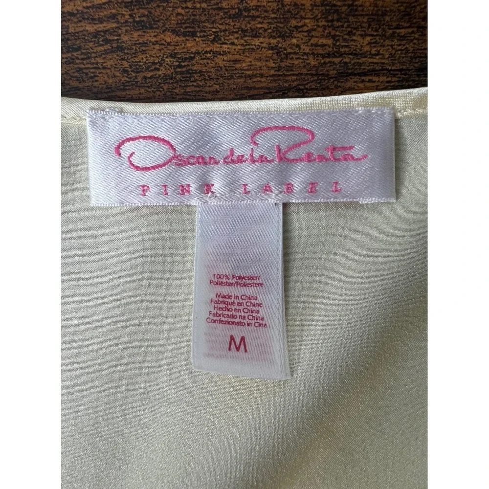 Oscar de la Renta Pink Label Butter Yellow Satin Lace Trim Wrap Robe Women's M